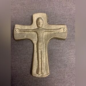 Vintage Cast Brass Bronze Cross Crucifix Walk To Emmaus Brutalist 4"